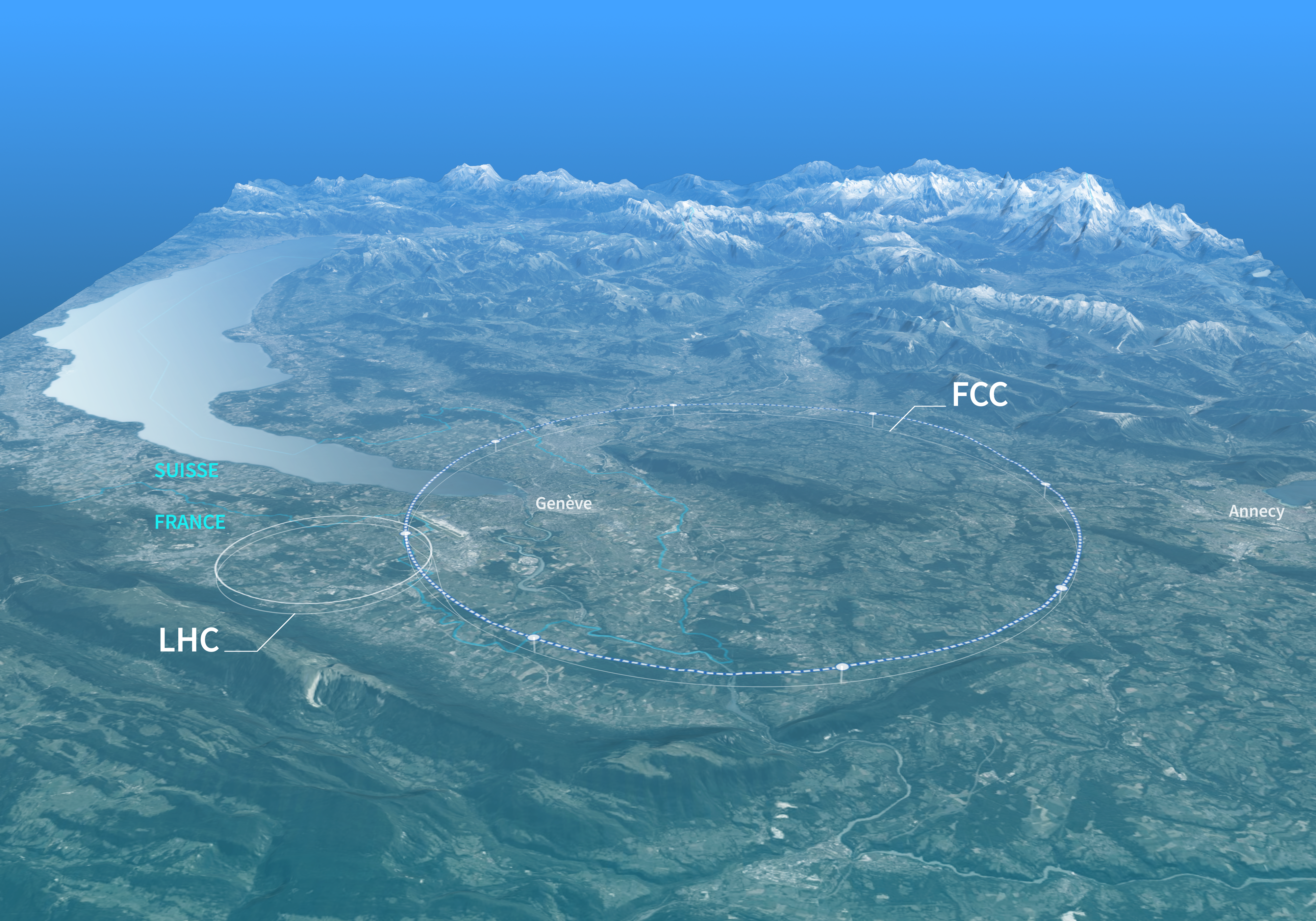 Schematic map of the potential location of the Future Circular Collider at CERN, near Geneva. Credit: CERN