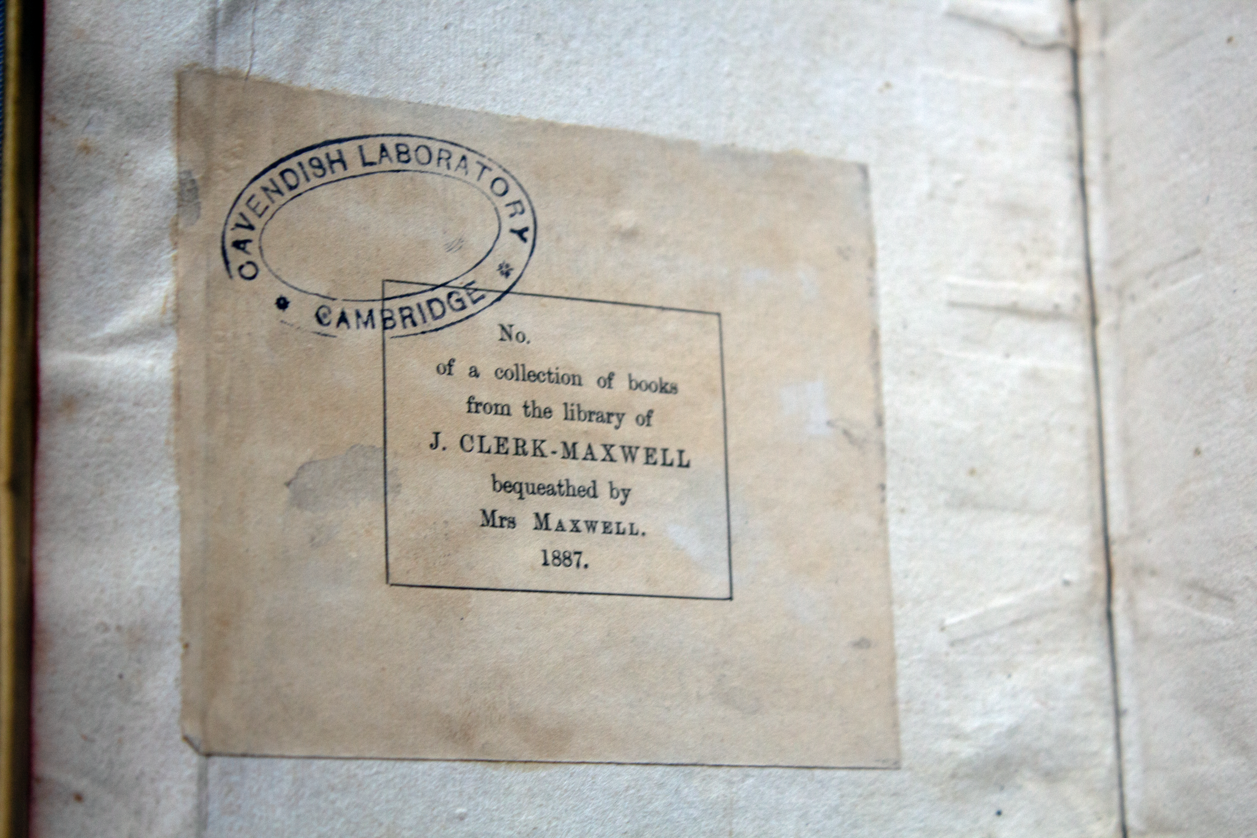 Bookplate from one of the volumes donated to the Cavendish from James Clerk Maxwell’s collection.