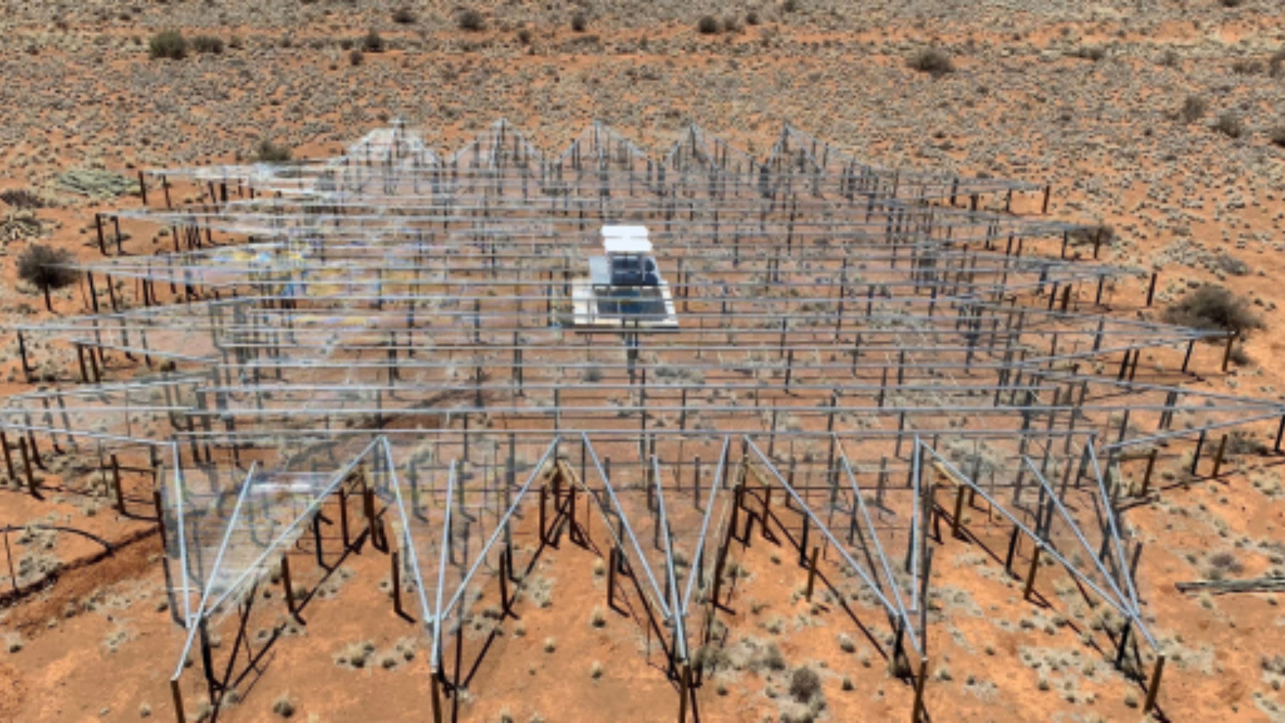 close up of a telecope array in a desert